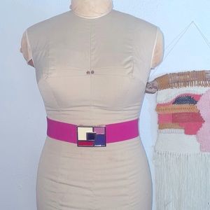 Vintage 80’s belt, minimalist Mondrian mosaic enameled onto metal closure